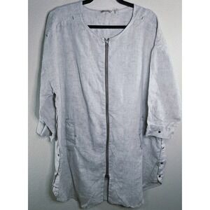 Soft Surroundings 100% Linen Zip Front Tunic Dress Gray Size L